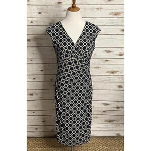 Lauren Ralph Lauren navy/yellow/white ruched faux wrap sheath dress Size 10